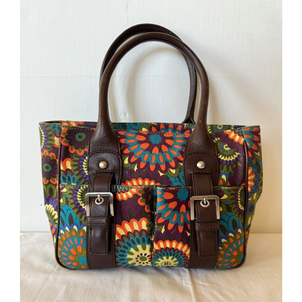 Audrey Brooke Satchel Purse Leather HandBag Colorful Floral Mandala Print